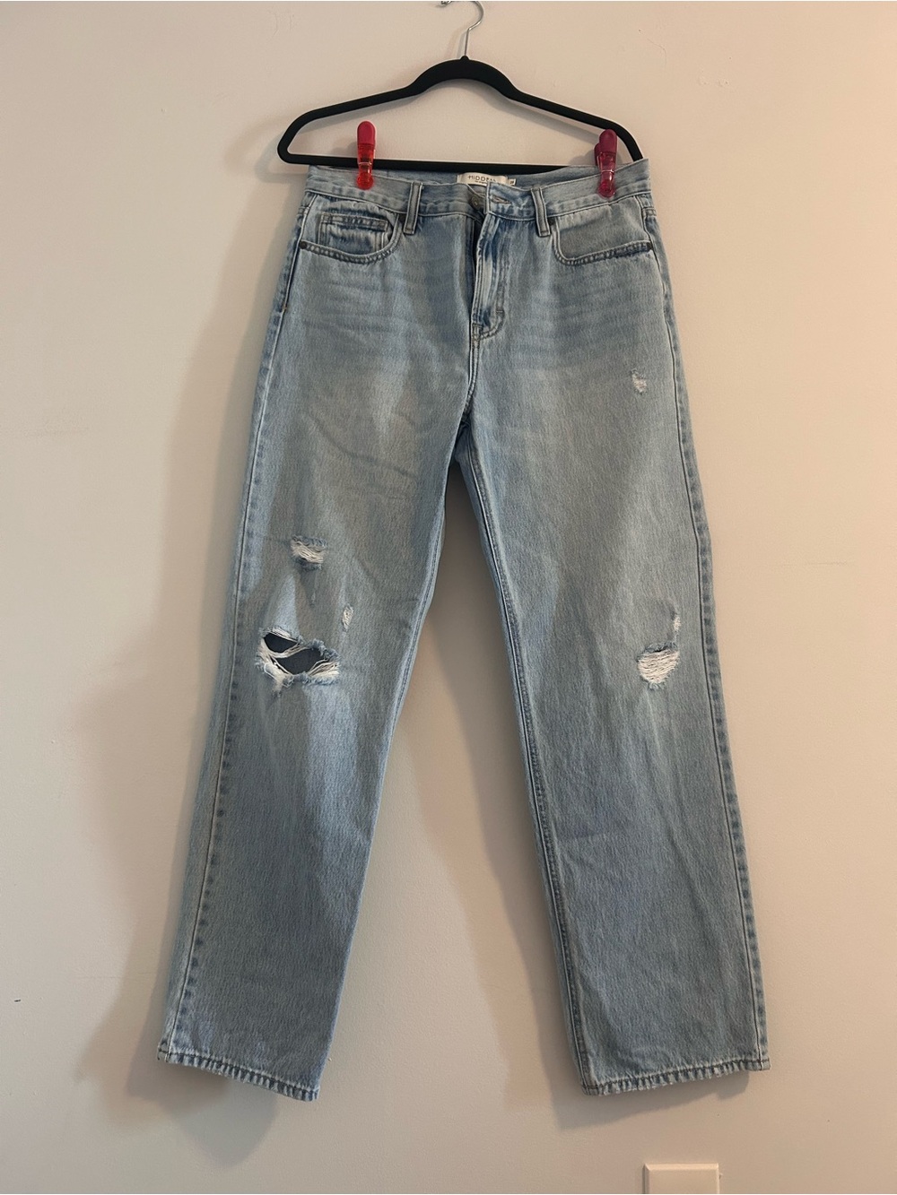 Light Wash Wide Leg Distressed Jeans - Light Blue